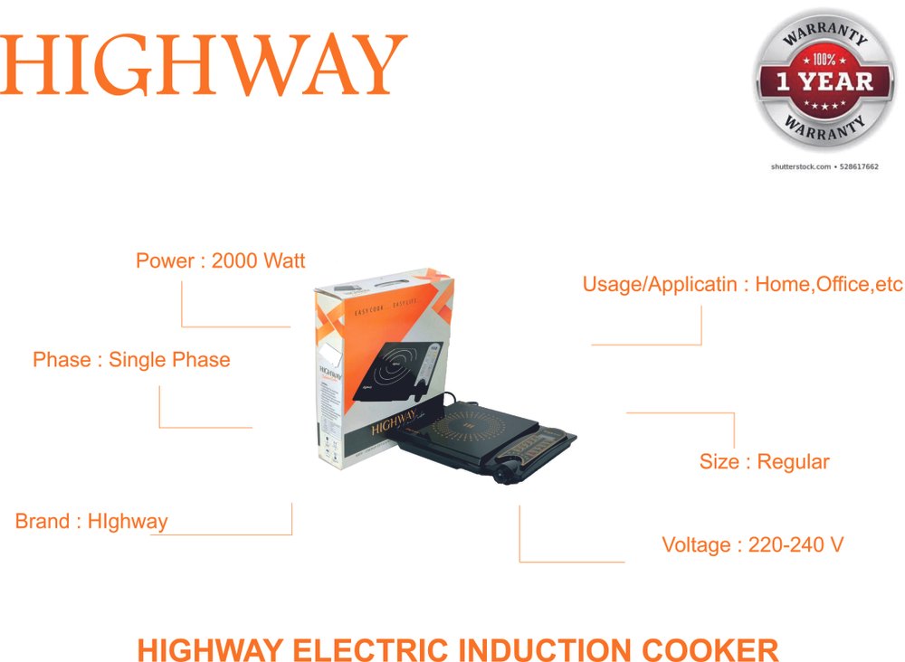 Black 2000 Watt Electric Induction Cooker, Size: Regular, Warranty: 1 Year