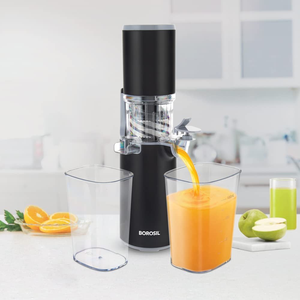 Borosil Easy Juice Cold Press Slow Juicer, Portable Slow Juicer, Compact Design, Less Oxidation,