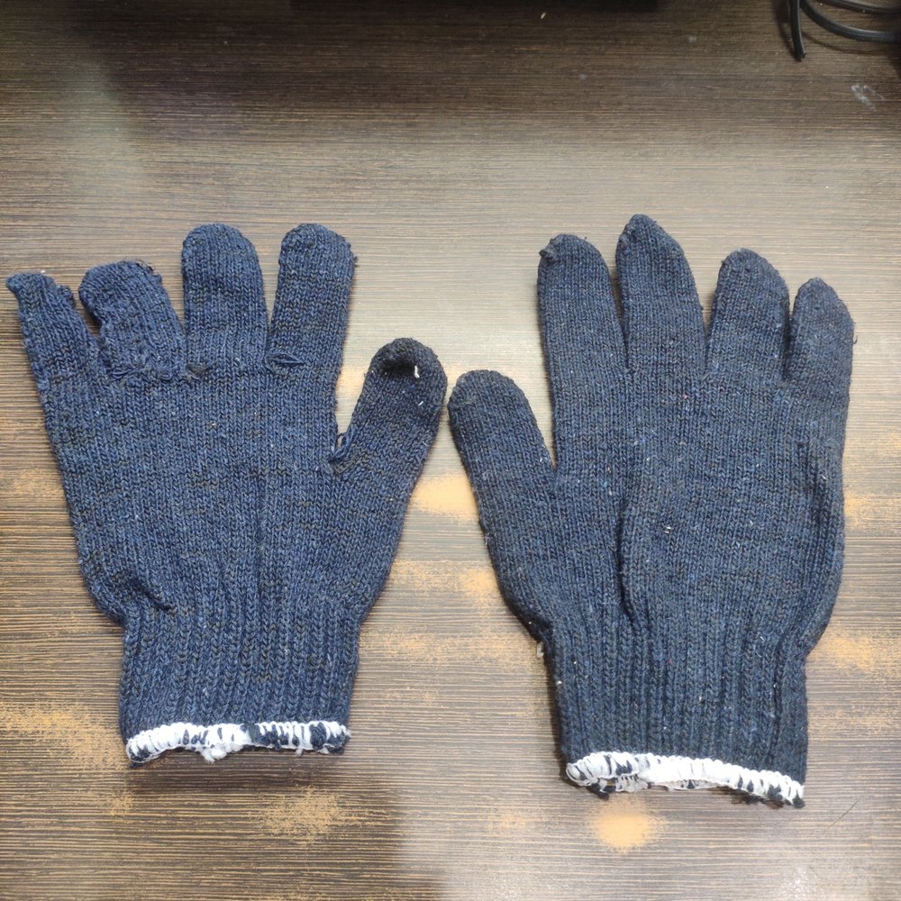 Navy Blue Cotton Knitted Hand Gloves, For Industrial, Size: Medium