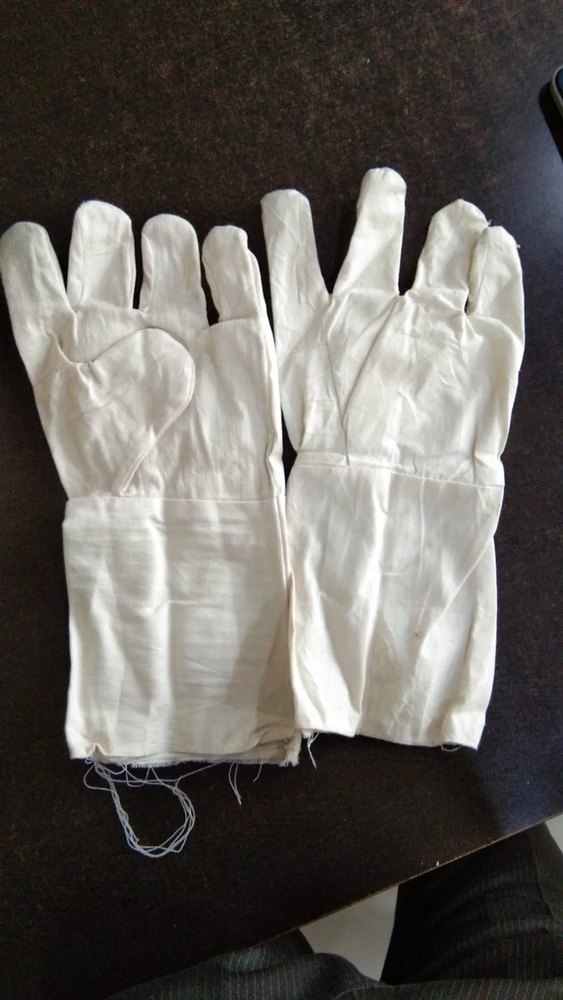 Siddhivinayak White Grey cotton cloth hand gloves, Size: 12