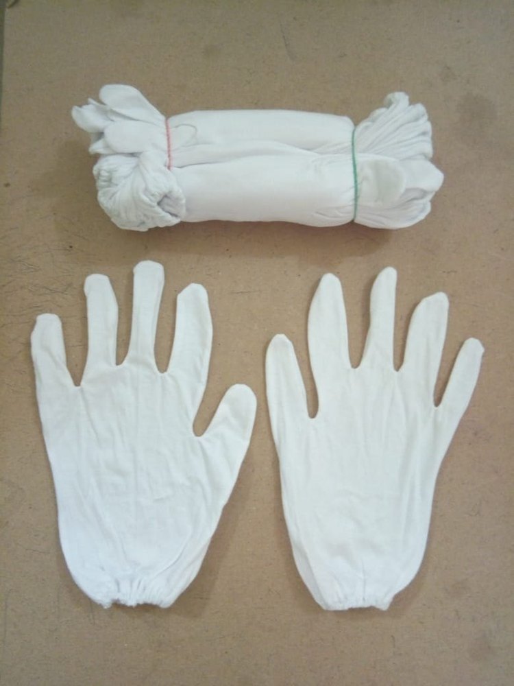 White Plain Cotton Hosiery Hand Gloves, Size: 10 Inch