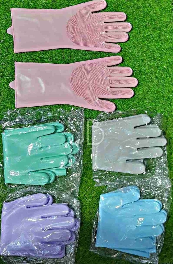 Pink For Dishwashing Silicone Gloves, Size: Free Size
