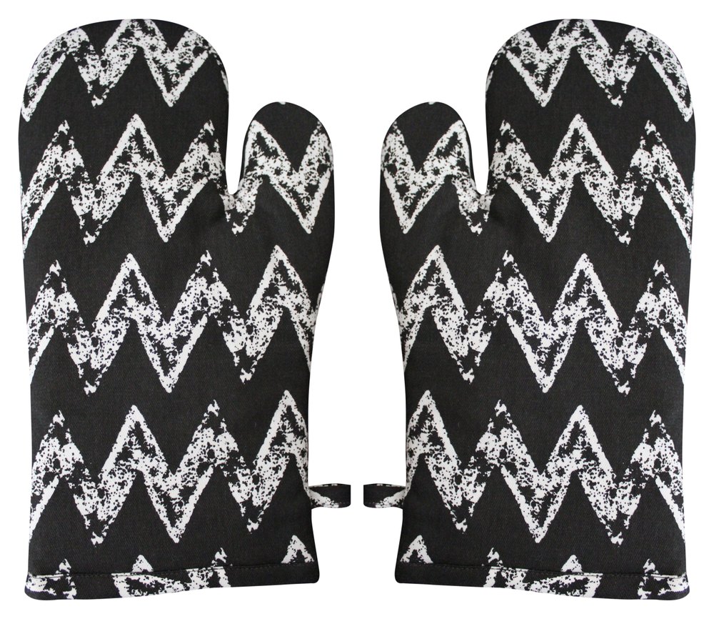 Cotton Black With White Zag Print Glove