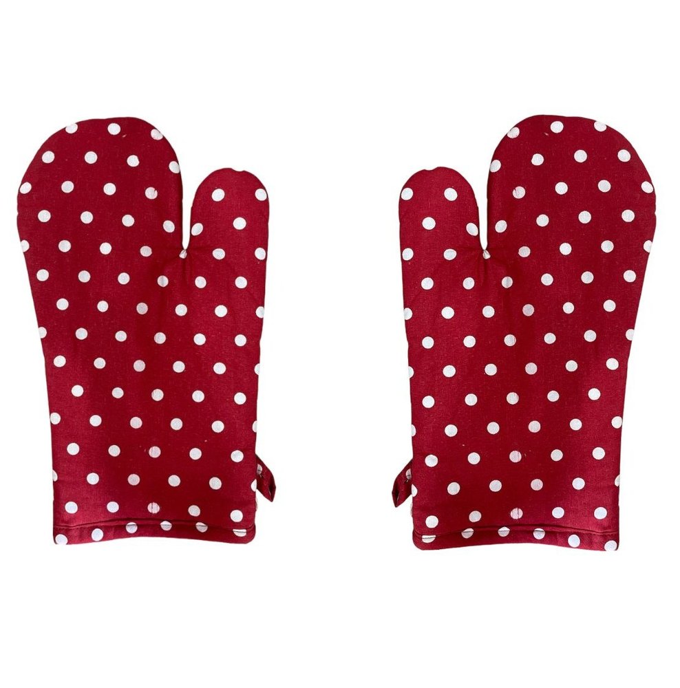Cotton Dot Print Red And White Oven Hand Gloves, Size: Medium