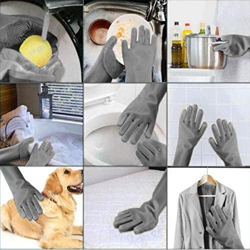 Grey Unisex Dropware Magic Dishwashing Cleaning Sponge Gloves, Size: Medium