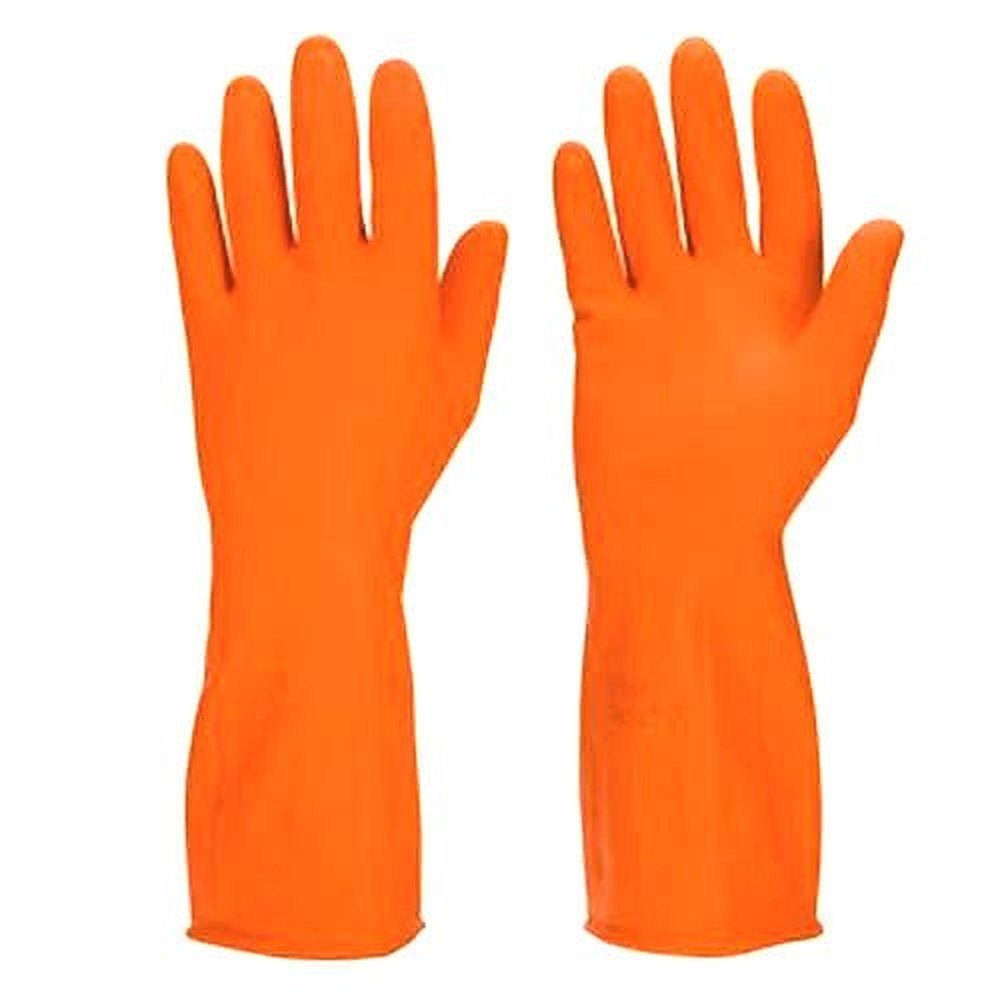 orange, black Flock Lined Rubber Gloves, Size: Large