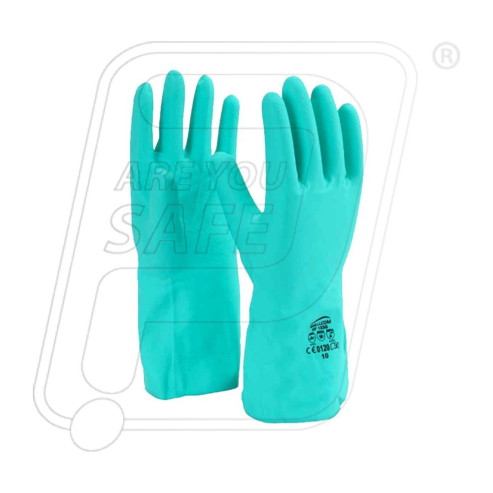 Green. Rubber Nitrile With Flock Lined Hand Gloves Nf 153g Mallcom