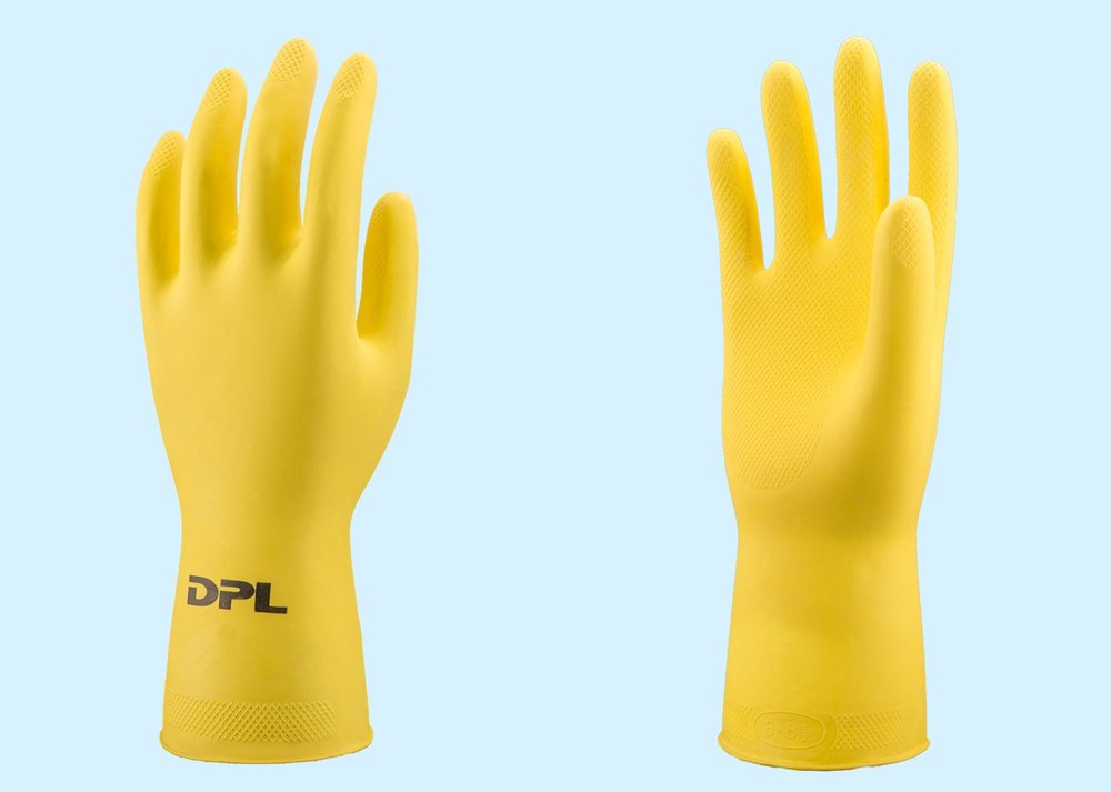 DPL Yellow Nova Ultra Lite Flock Lined Rubber Gloves, For Industrial Use, Size: Medium
