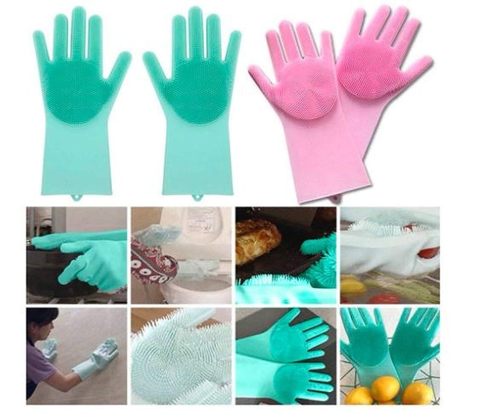Multicolor Unisex Silicone Hand Gloves, Design/Pattern: Simple Scrubber, Size: Medium