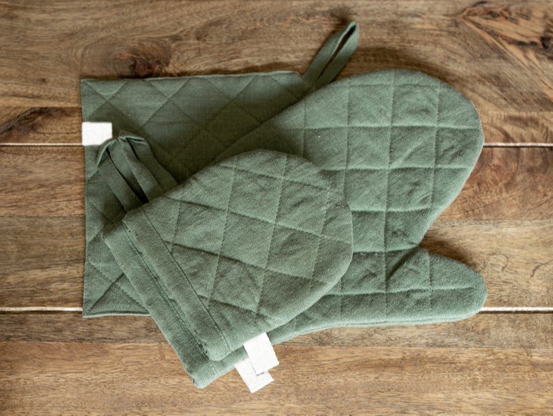 Linen Oven Mitt, Kitchen Glove, Kitchen Mitten With Heat-Insulated Padding, Protective Cooking Gloves