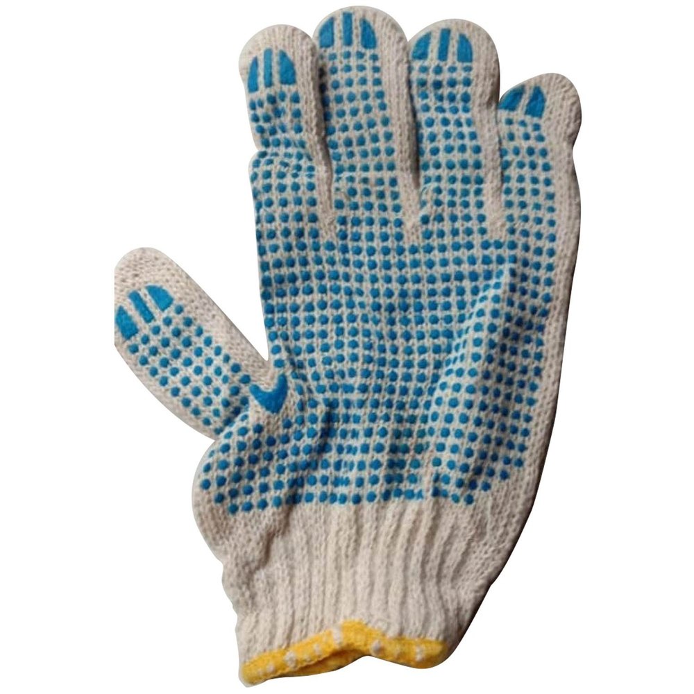 White And Blue Knitted Dotted Hand Gloves, Size: Free Size