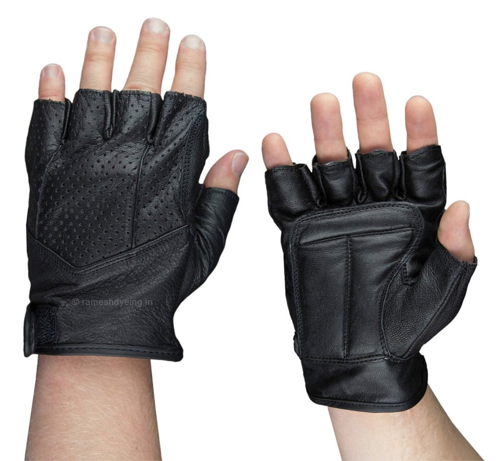Plain Black Leather Fingerless Gloves, Size: 10x3 inch