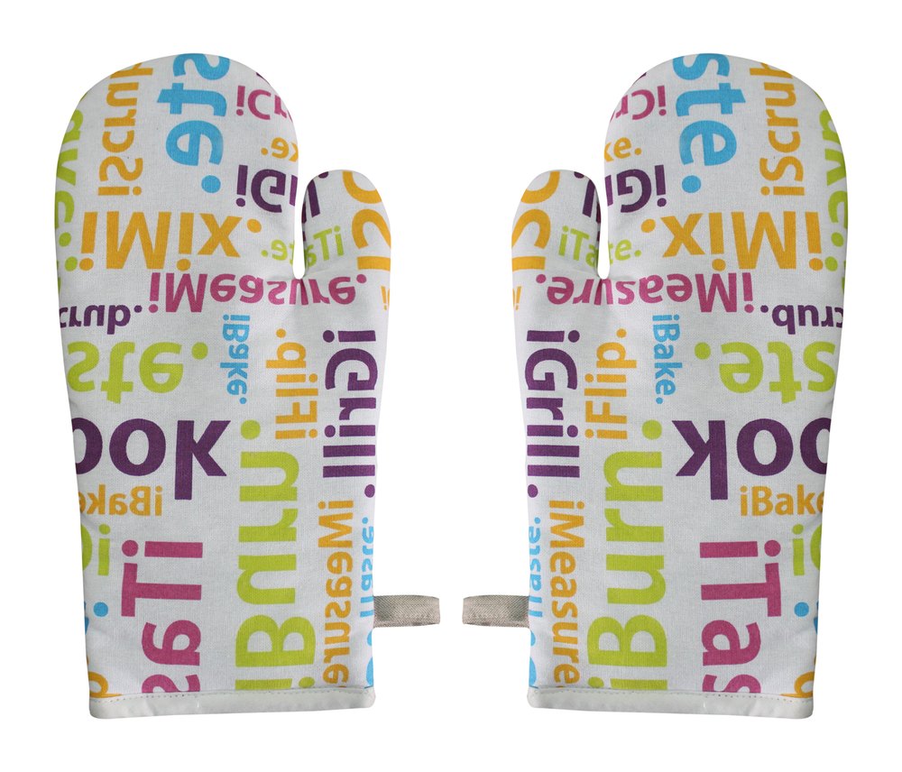 Multicolor Cotton Letter Printed Kitchen Glove, Size: 18 X 32 Cm