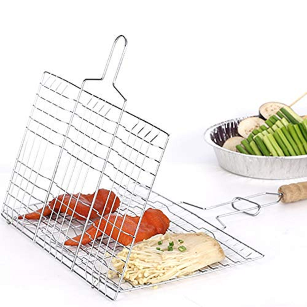 Silver Stainless Steel SS Portable BBQ Grill Baskets, For Kitchen