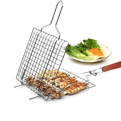 Silver Stainless Steel BBQ Grilling Basket (T 179-6)