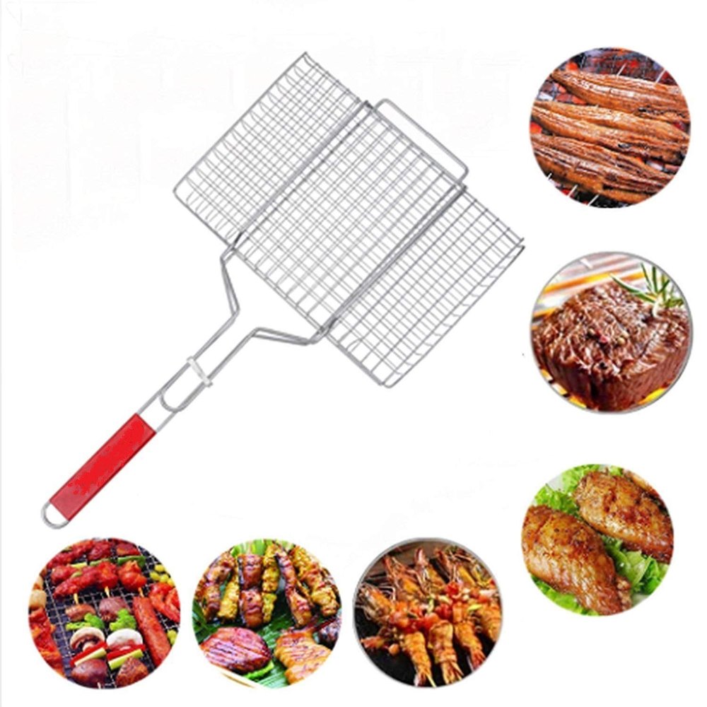 Silver Mild Steel BBQ Grill Net Basket