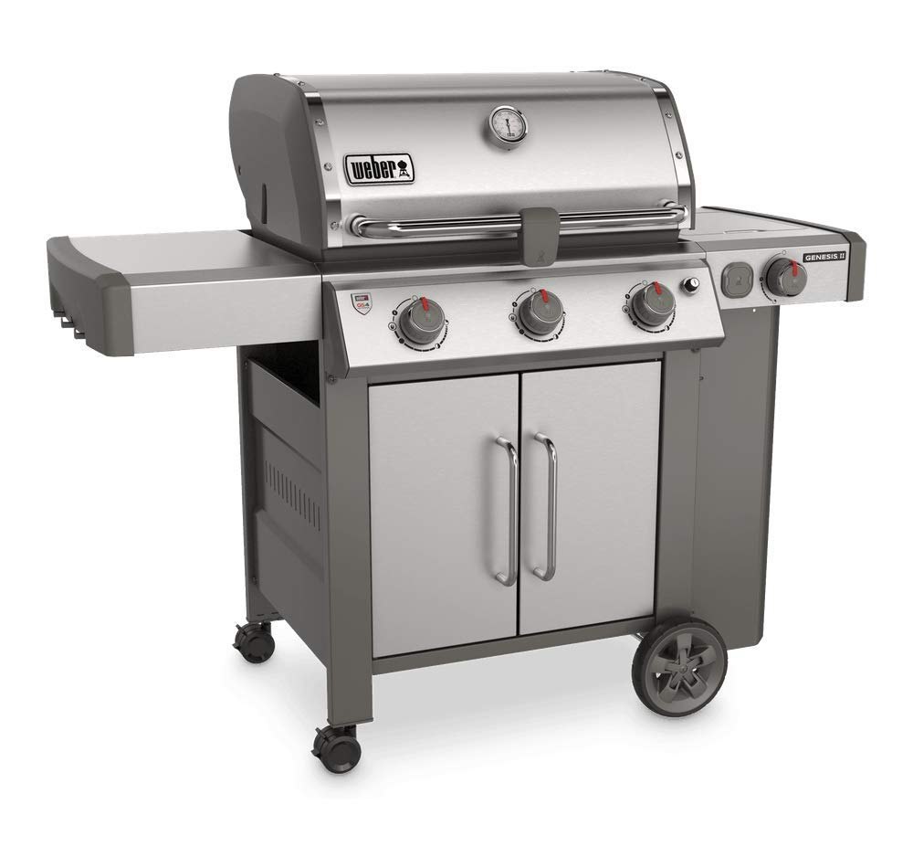 Silver Weber Genesis II S-335 3-Burner Gas Grill with GBS, Stainless Steel, Size: 149.9 X 73.7 X 119.4 cm