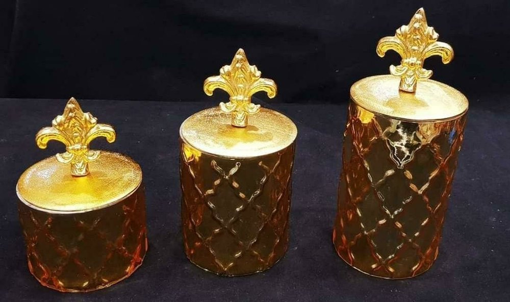 Gift And Decor Metal Glass Jar Set Of 3 Pcs