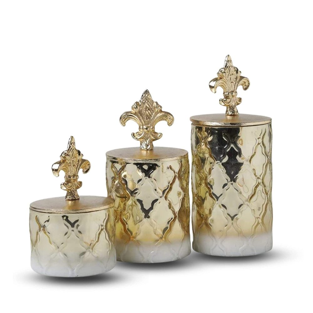 CRAFTFRY Beautiful Festive Look Decorative Glass Jars Golden Finish With Lid