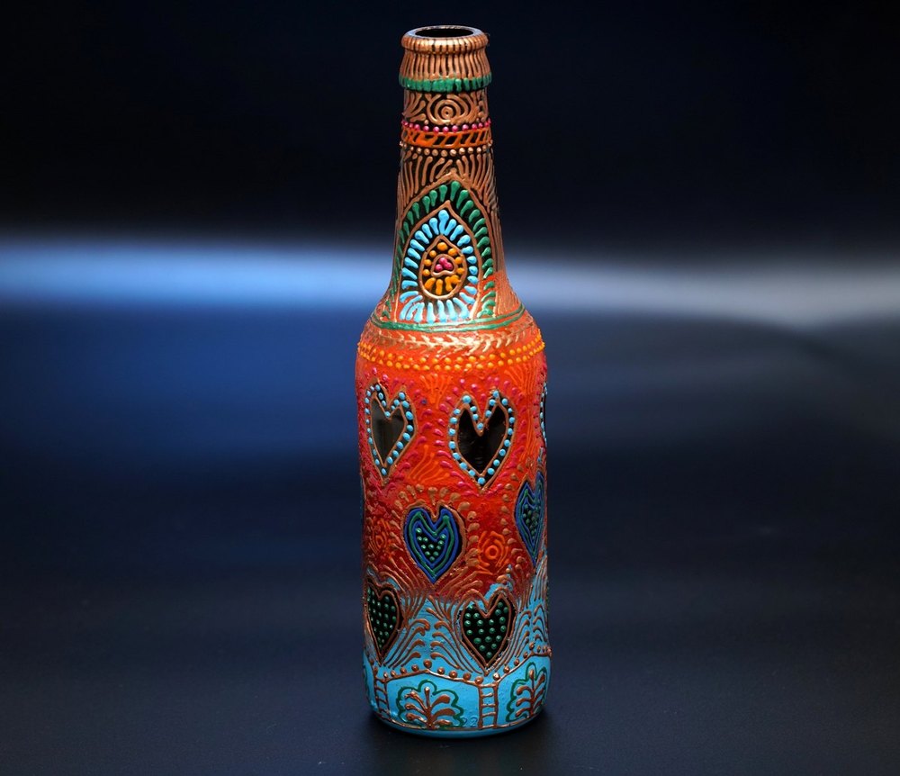 Hand Painted Handicraft Decorative Glass Bottle Lights- Bottle Art, Size: 2.5 X 9.5 Inches
