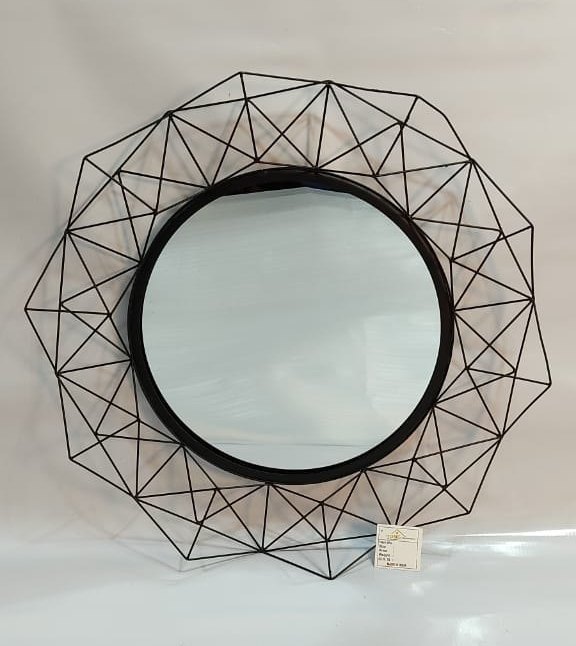 Iron & Glass Wall Decor Black Mirror, Size: 63x63x7 cm