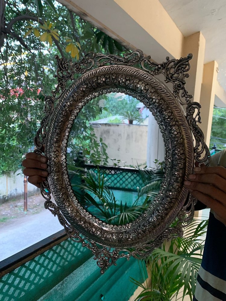German Silver Wall Mounting Mirror, Size: 50 cm * 40 cm Inside 30 cm, Mirror Shape: Oval