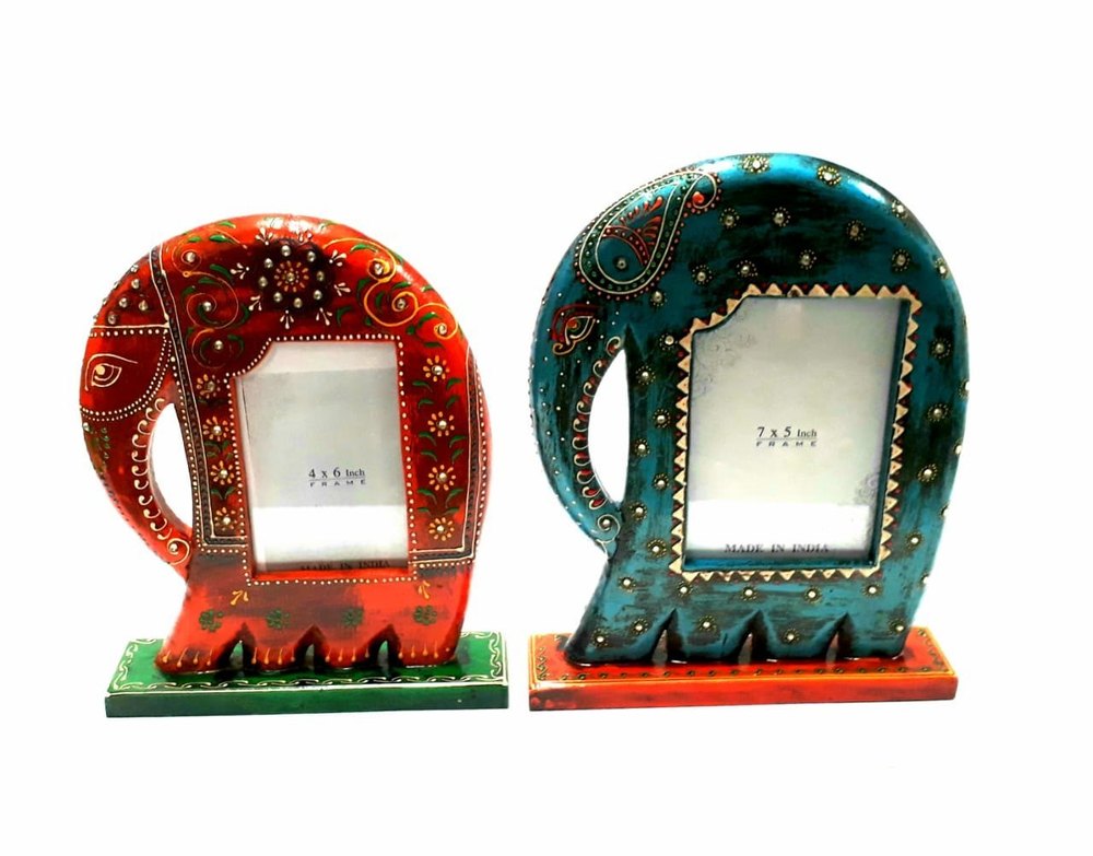 Multicolor Open Storage Wooden Painted Elephant Shape Mirror Stand, For Glass Fitting