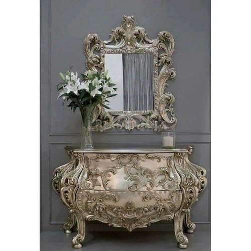 Wooden And Glass Decorative Mirror With Table, For Home, Hotel