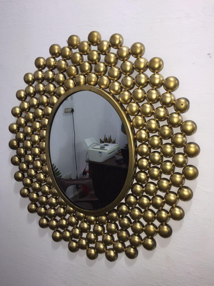 Golden Iron Round Mirror, Size: 30