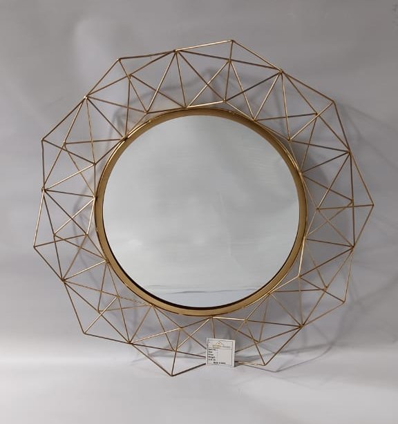 Golden Round Iron Wall Decorative Mirror, Size: 63x63x7 Cm