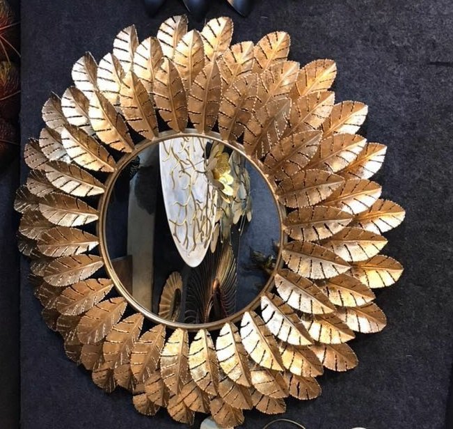 Golden Polished Iron Flower Mirror