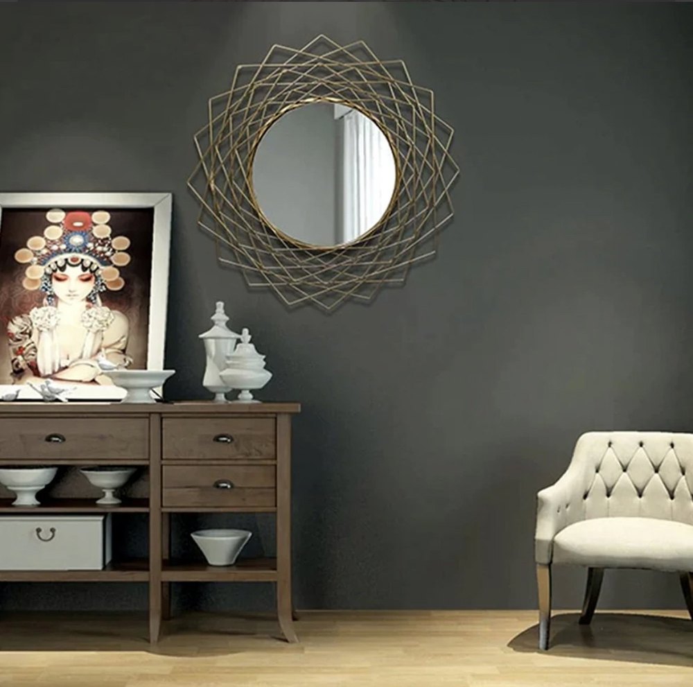 Iron Designer Wall Metal Mirror, Packaging Type: Box, Mirror Shape: Round