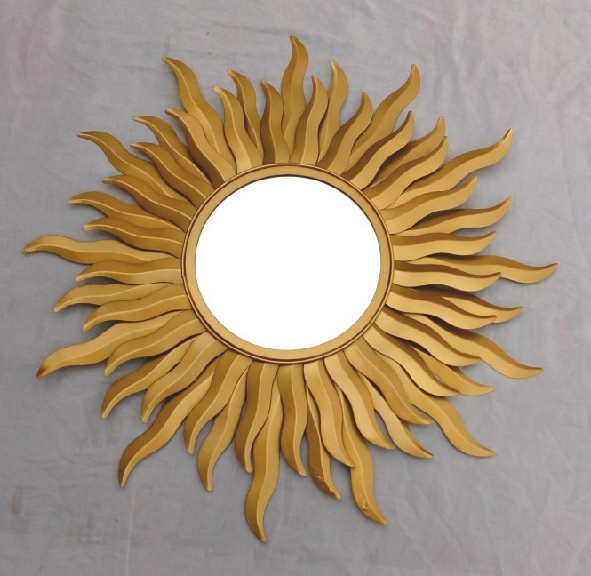 Golden Color Sun Wall Mirror, Size: 32 X 12 inch