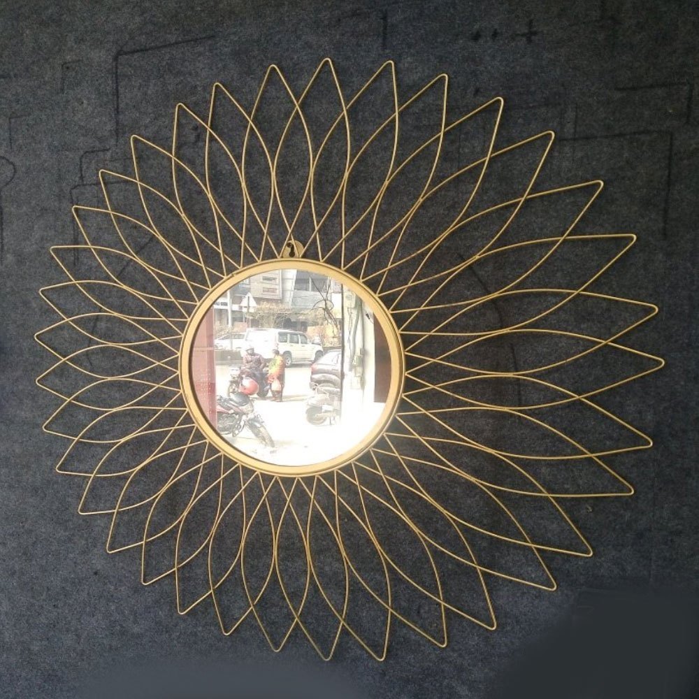 Golden Polished Iron Glass Mirror, For Bathroom, Size: 30x30 Inch