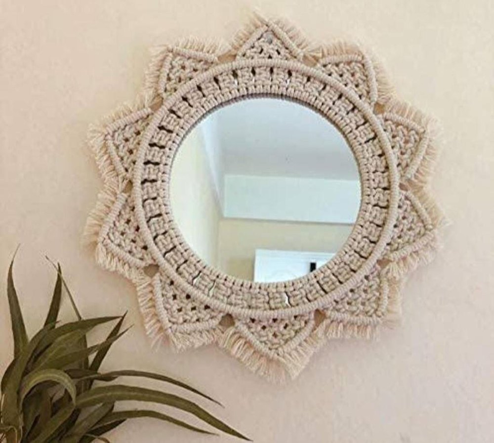 YELLOW Macrame Cotton Thread Handicraft hand made mirror, For Home