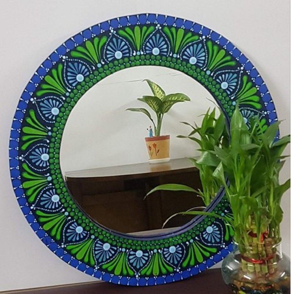 Multicolor Round 17.5 Inches MDF Decorative Painted Wall Mirror