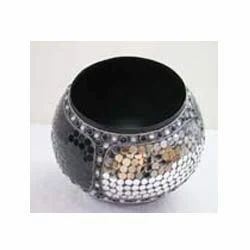 Decorative Black Mosaic Globe Vase, Size: H-11, Dia-12.25