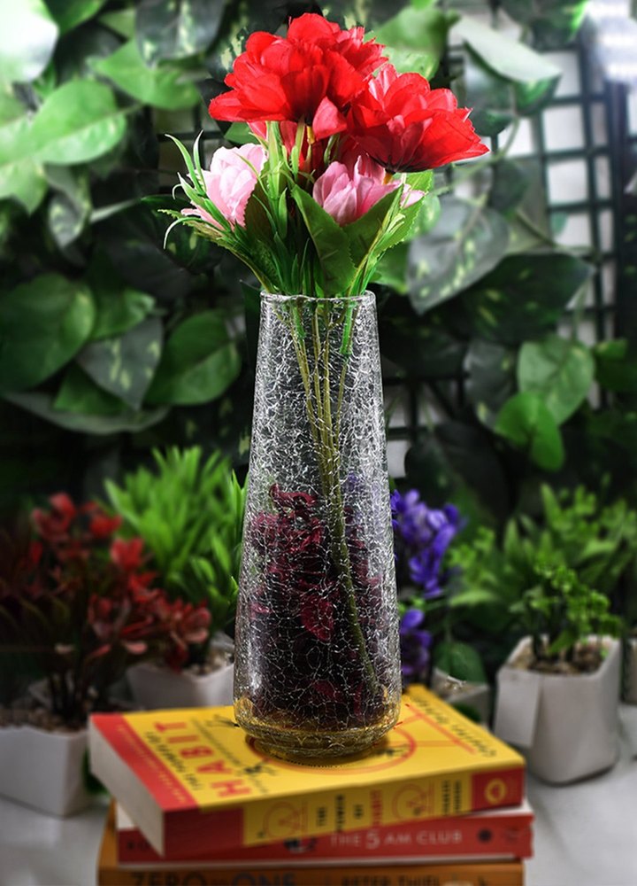 Craftfry Transparent Clear Glass Multipurpose Flower Vase for Home and Dining