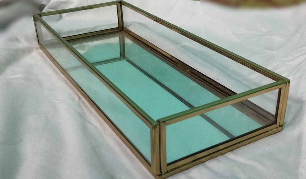 Rectangle Black Jewelry Storage Glass Brass Frame Box, Size/Dimension: 10*4*2