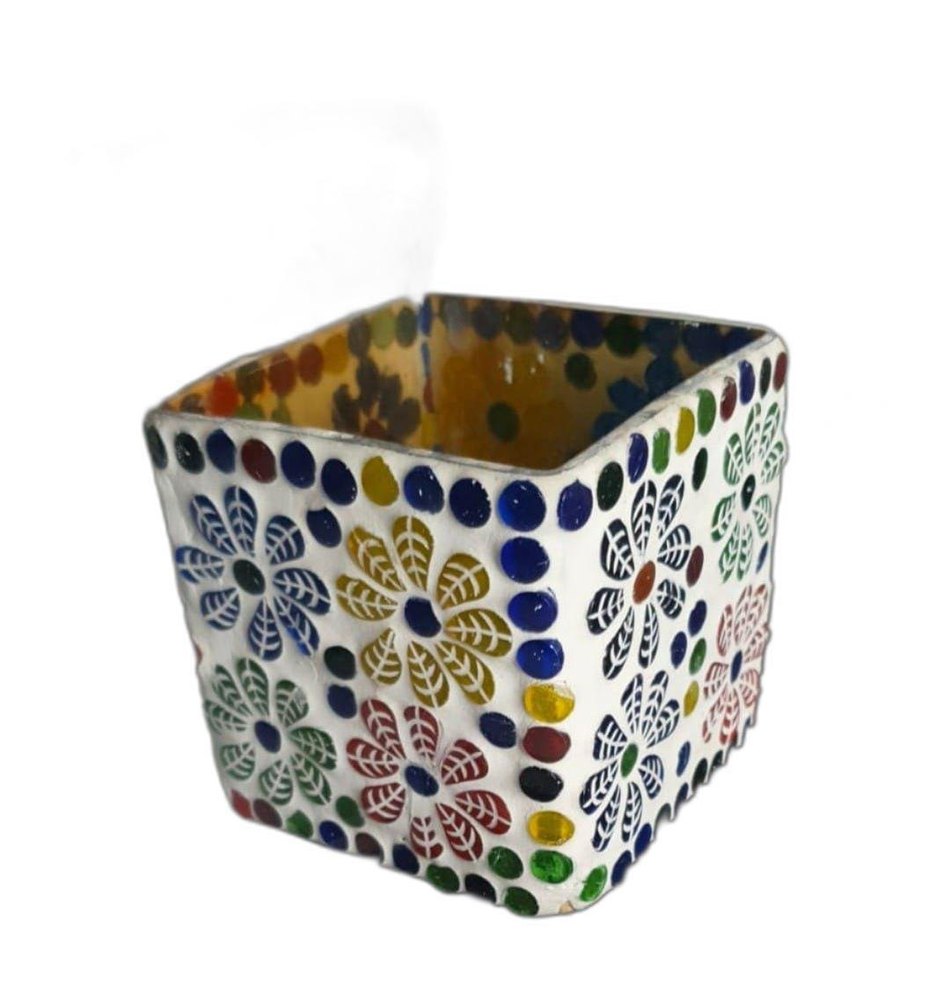 White ( Base ) Painted Glass Flower Pot, Size: 4x4x4 Inch