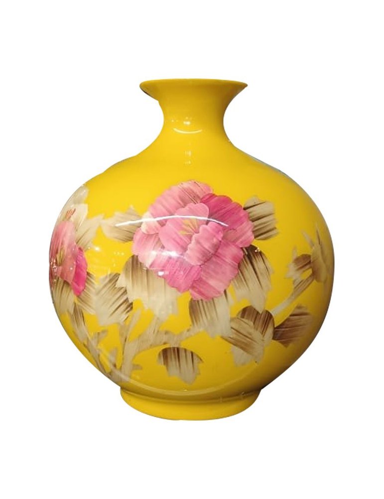 Printed Decoration Yellow Glass Flower Pot, For Home, Size: 12inch
