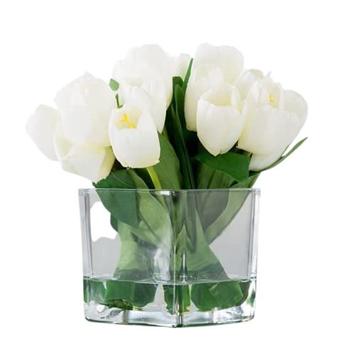 White Craftfry Glass Square Cube 4x4 Glass Vase For Home Decor