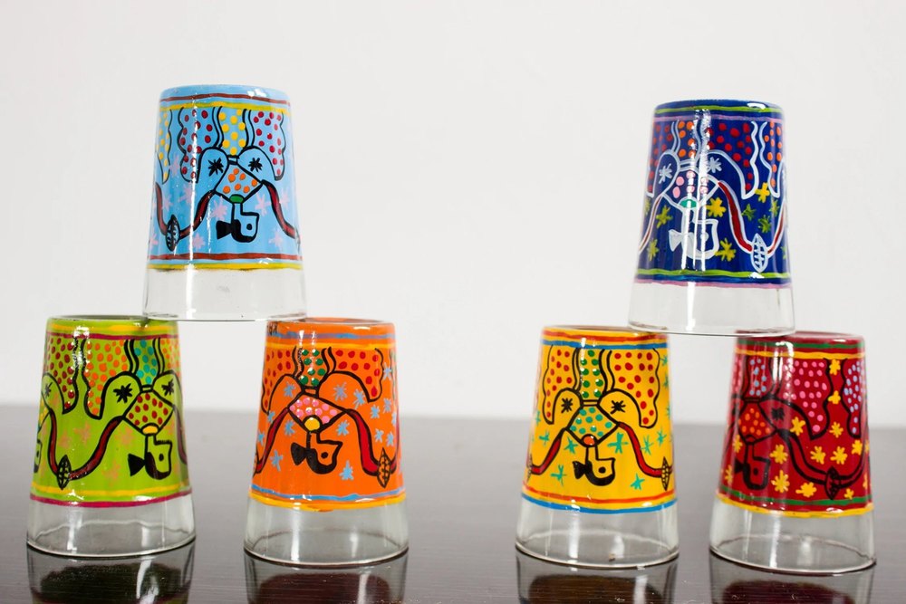 Painted Multicolor Kaushalam Tea Glass Set, For Home