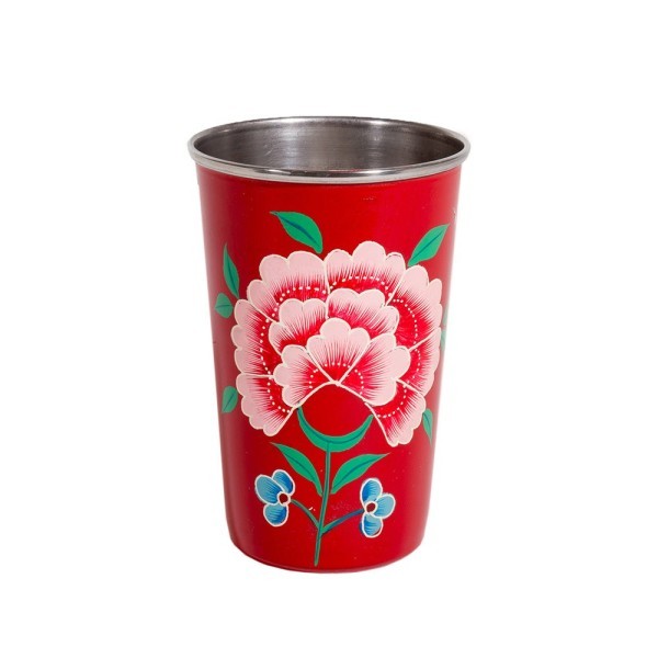 Red Hand Painted Enamelware Tumbler