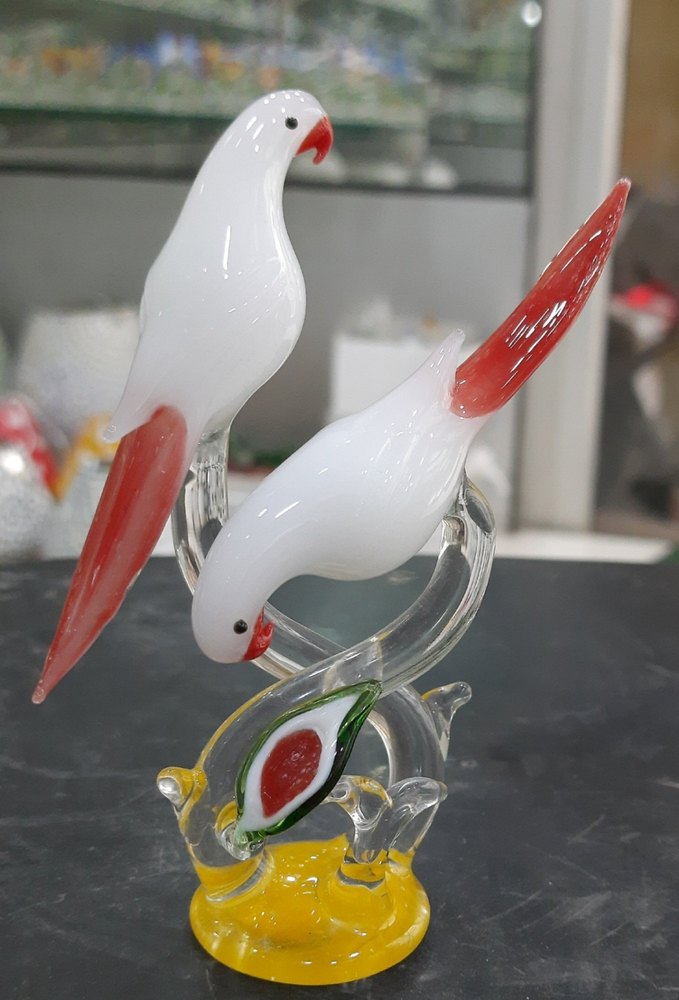 Opal Glass Handicrafts Showpiece Parrot Pair
