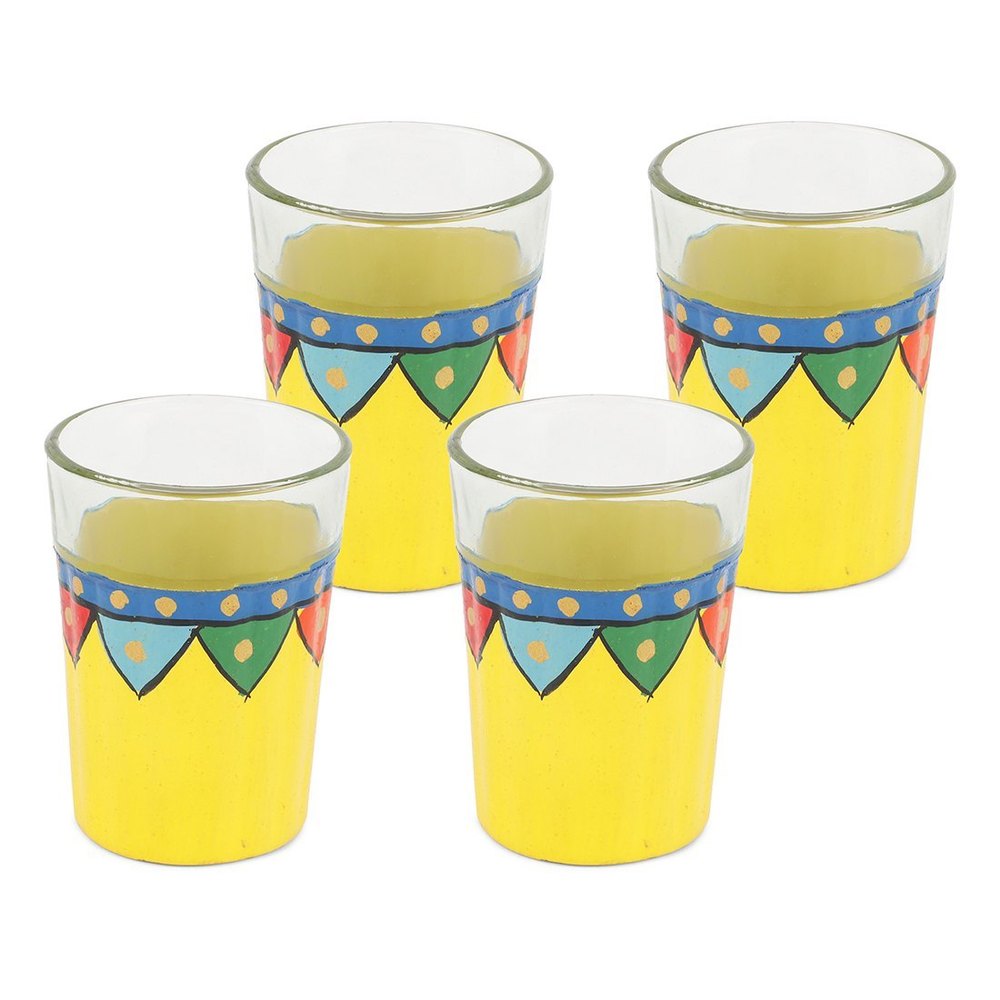 Multicolor The Cocotier Hand Painted Tea & Coffee Glass (Multi, Set of 4)