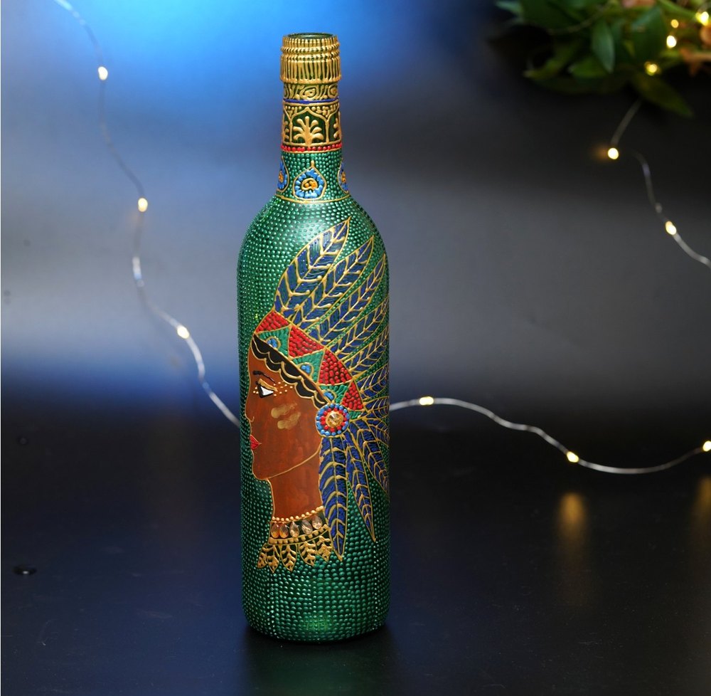 Handicraft Hand Painted Decorative Glass Bottle, Size: 3.5 X 12 Inches
