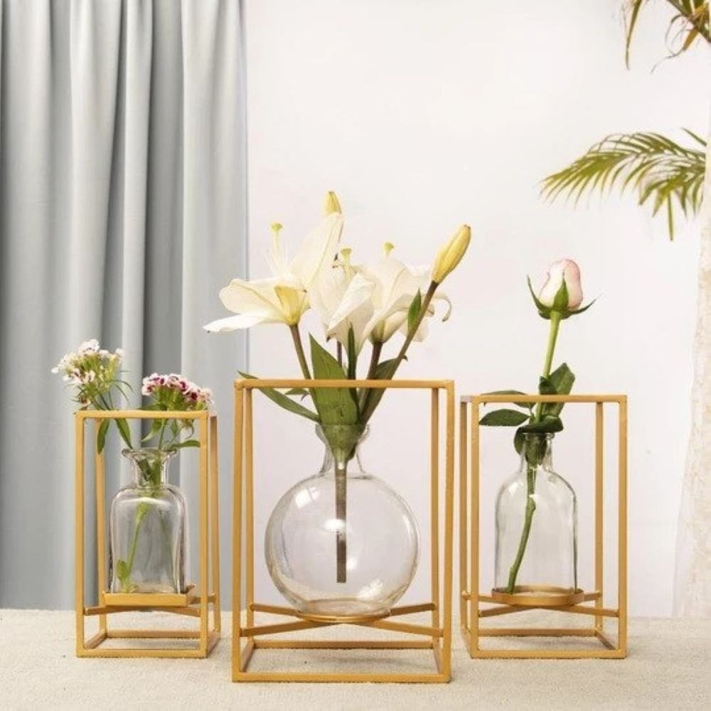 Transparent Plain Glass Decorative Flower Vase Set, For Decoration