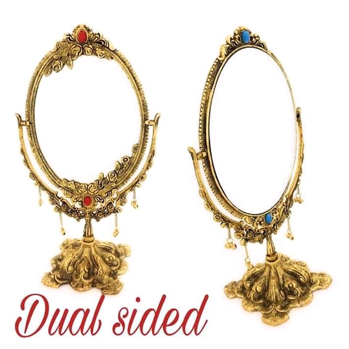 Golden Aluminium & Glass Dual Sided Decorative Mirror