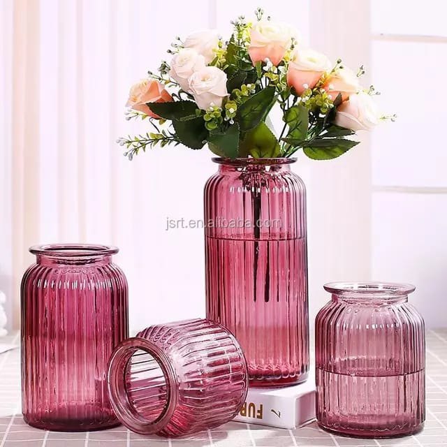 Table Top dark pink Unity glass decorative flower vase with color, Size: 4x4